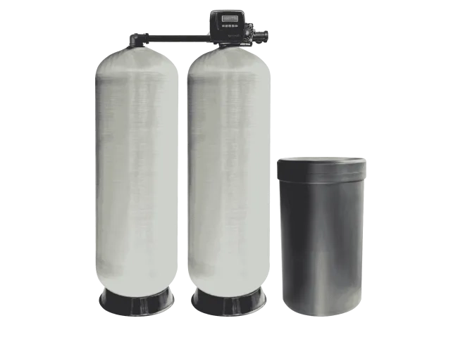 Twin duplex industrial water softener system